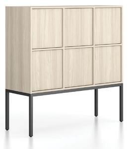 Kancelárska skriňa FRAME, nízka, čierna podnož, 6x dvere, 1299 x 450 x 1331 mm, PUSH-lock, dub prírodný