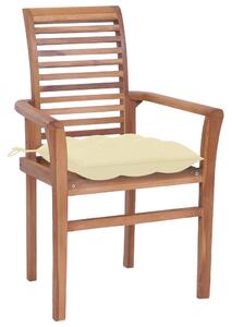 Jedálenské stoličky 8 ks krémovo-biele sedáky tíkový masív