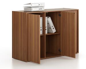 Kancelárska skriňa FRAME, nízka, 3 dvere, 1299 x 450 x 881 mm, PUSH-lock, orech