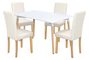 Jedálenský stôl UNO 140x90 biely + 4 stoličky PRIMA biela/svetlé nohy