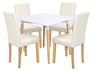 Jedálenský stôl UNO 80x80 biely + 4 stoličky PRIMA biela/svetlé nohy