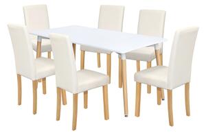 Jedálenský stôl UNO 160x90 biely + 6 stoličiek PRIMA biela/svetlé nohy