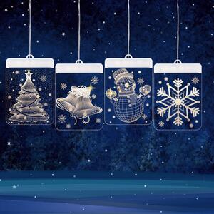 Vianočná svetelná dekorácia do okna SNEHULIAK A VLOČKA, súprava 2 ks