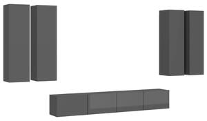 6-dielna súprava TV skriniek lesklá sivá drevotrieska