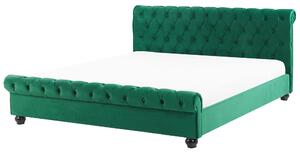 Rám postele zelené zamatové čalúnenie čierne drevené nohy super king 180x200 cm s gombíkmi