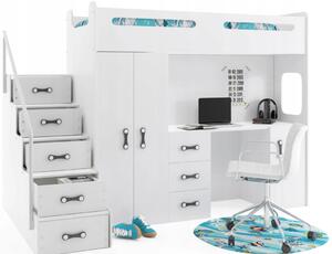Interbeds MAX 4 poschodová posteľ 258x180 komplet + matrac + písací stôl + šatník biela