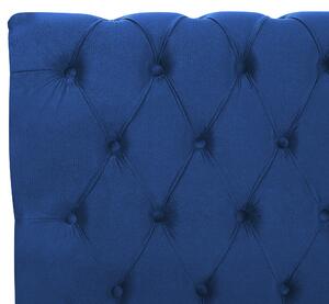 Rám postele modré zamatové čalúnenie čierne drevené nohy king 160x200 cm s gombíkmi elegantná