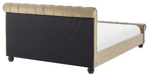 Rám postele béžové zamatové čalúnenie čierne drevené nohy king 160x200 cm s gombíkmi elegantná