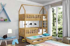 Poschodová posteľ domček Nemos pre 3 osoby Certifikovaná Lakovaná borovica 80 x 180 cm