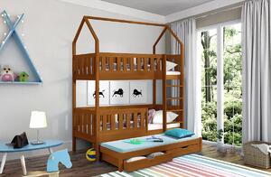 Poschodová posteľ domček Nemos pre 3 osoby Certifikovaná Lakovaná borovica 80 x 180 cm