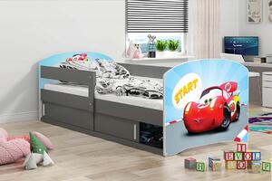 Interbeds LUKI 1 Jednolôžková detská posteľ 80x160 Sivá autíčko