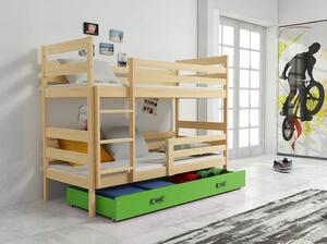 Interbeds Eryk poschodová 190cm x 80cm + zásuvka + matrace prírodno-zelená
