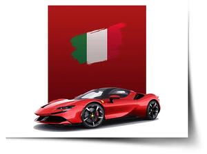 Sablio Plagát Ferrari Talianska vlajka na červenom bloku - 60x40 cm