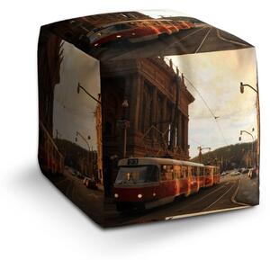 Sablio Taburet Cube Električka v historickom meste - 40x40x40 cm