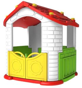RAMIZ Záhradný domček so šmýkalkou 3v1 červená strecha