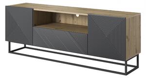 TV stolík Asha 167 cm na čiernom podstavci s otvorenou policou - artisan / rivier stone mat