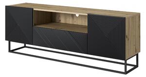 TV stolík Asha 167 cm na čiernom podstavci s otvorenou policou - artisan / čierny mat