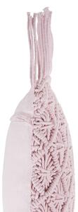 Dekoratívny vankúš z ružovej bavlny macramé 40 x 40 cm s retro dekoračnými strapcami Boho Boho