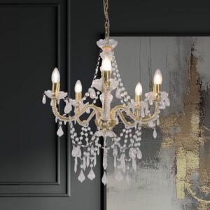 Luster Cecilia, zlatý, železo/akryl, Ø 52 cm, 5 svetiel