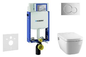 Geberit Kombifix - Modul na závesné WC s tlačidlom Sigma01, lesklý chróm + Tece One - sprchovacia toaleta a doska, Rimless, SoftClose 110.302.00.5 NT2
