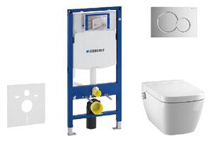 Geberit Duofix - Modul na závesné WC s tlačidlom Sigma01, lesklý chróm + Tece One - sprchovacia toaleta a doska, Rimless, SoftClose 111.300.00.5 NT2