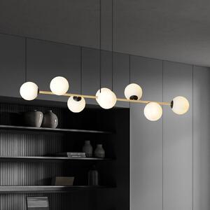 Závesné svietidlo Glassy, 8-pl., čierna/zlatá/opálová, Čierna, Obývacia izba / jedáleň, Sklo, Moderný, Závesné svietidlo
