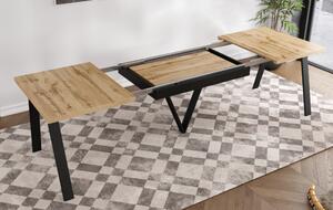 KONDELA Jedálenský rozkladací stôl, 140-290x90 cm, dub wotan/čierna, AVENY
