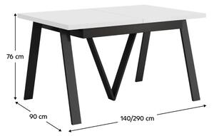 KONDELA Jedálenský rozkladací stôl, 140-290x90 cm, matná biela/čierna, AVENY