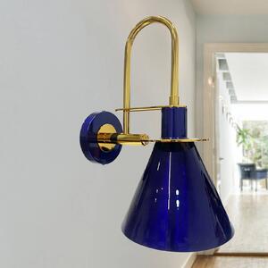 Nástenné svetlo Ramsay, námornícka modrá/zlatá, výška 35 cm, kov, Modrá, Obývacia izba / jedáleň, kov