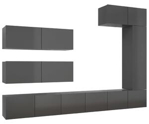 7-dielna súprava TV skriniek lesklá sivá drevotrieska