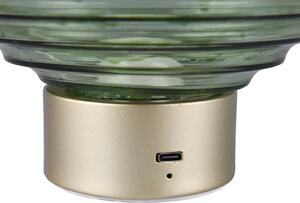 Nabíjacia stolová lampa Earl LED, mosadz/zelená, výška 14,5 cm, sklo