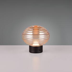 Nabíjacia stolová lampa Earl LED, čierna/jantárová, výška 14,5 cm, sklo