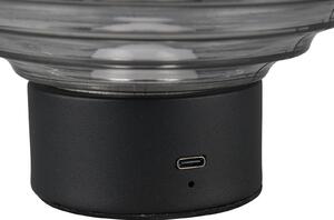 Nabíjacia stolová lampa Earl LED, čierna/dymová, výška 14,5 cm, sklo