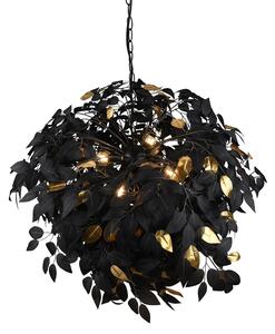 Závesná lampa Leavy, čierna/zlatá, Ø 70 cm, plast
