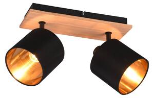 Stropný reflektor Tommy, drevo/čierna/zlatá, dĺžka 30 cm, 2 svetlá