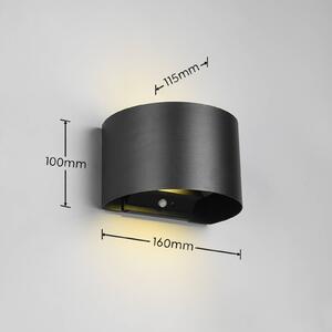 Nabíjateľné vonkajšie nástenné svietidlo LED Talent, čierne, šírka 16 cm