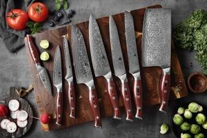 KnifeBoss plátkovací damaškový nôž Slicing 8" (200 mm) Black & Red VG-10