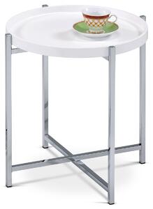 Autronic - Odkladací stolík pr.50x50 cm, doska drevo, biely matný lak, kovové chrómované nohy - 80135-12 WT VÝPRODEJ
