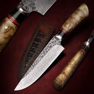 KnifeBoss damaškový nôž Chef 6.8" (172 mm) Burl Wood VG-10