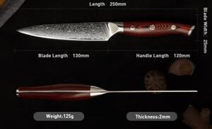 KnifeBoss viacúčelový damaškový nôž Utility 5" (127 mm) Black & Red VG-10