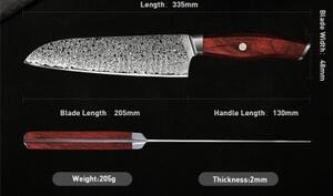KnifeBoss kuchársky damaškový nôž Santoku 8" (205 mm) Rose wood VG-10