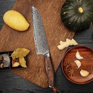 KnifeBoss kuchársky damaškový nôž Santoku 8" (205 mm) Rose wood VG-10