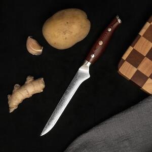 KnifeBoss vykosťovací damaškový nôž Boning 5,5" (135 mm) Black & Red VG-10