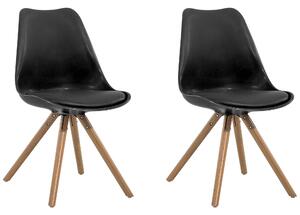 Sada 2 jedálenských stoličiek čierne kožené sedadlo elegantné drevené nohy
