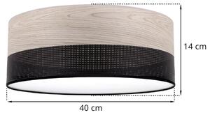 Stropné svietidlo Wood, 1x svetlobéžová dubová dýha/čierne PVCové tienidlo, (biele plexisklo), (fi 40cm)