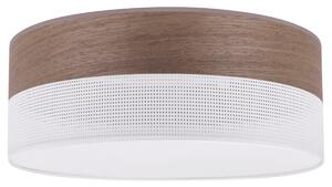 Light Home Stropné svietidlo Wood, 1x hnedá orechová dýha/biele plastové tienidlo, (biele plexisklo), (fi 40cm)