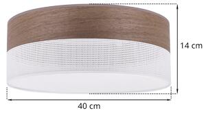 Stropné svietidlo Wood, 1x hnedá orechová dýha/biele PVCové tienidlo, (biele plexisklo), (fi 40cm)