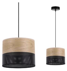 Light Home Závesné svietidlo Wood, 1x dýha zlatý dub/čierne plastové tienidlo, (fi 20cm)