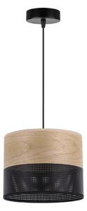 Light Home Závesné svietidlo Wood, 1x dýha zlatý dub/čierne PVCové tienidlo, (fi 20cm)