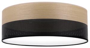Light Home Stropné svietidlo Wood, 1x dýha zlatý dub/čierne PVCové tienidlo, (biele plexisklo), (fi 40cm)